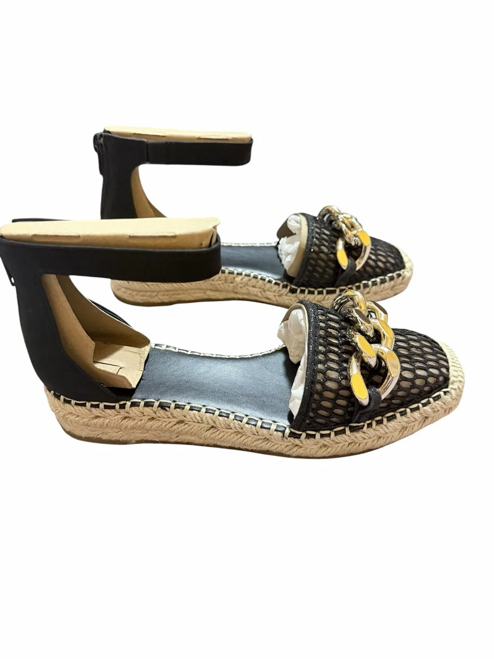 🌼🌟NIB INC INTERNATIONAL CONCEPTS Black & Beige Mesh Espadrille with Gold Chain